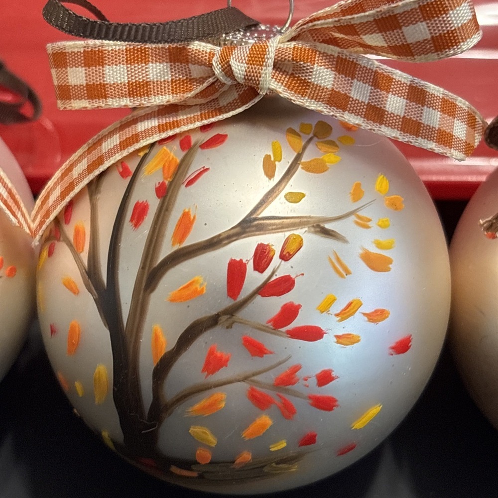 6 Hand Painted Christmas Ornaments Autumn Fall Thanksgiving  Cottagecore Cozy